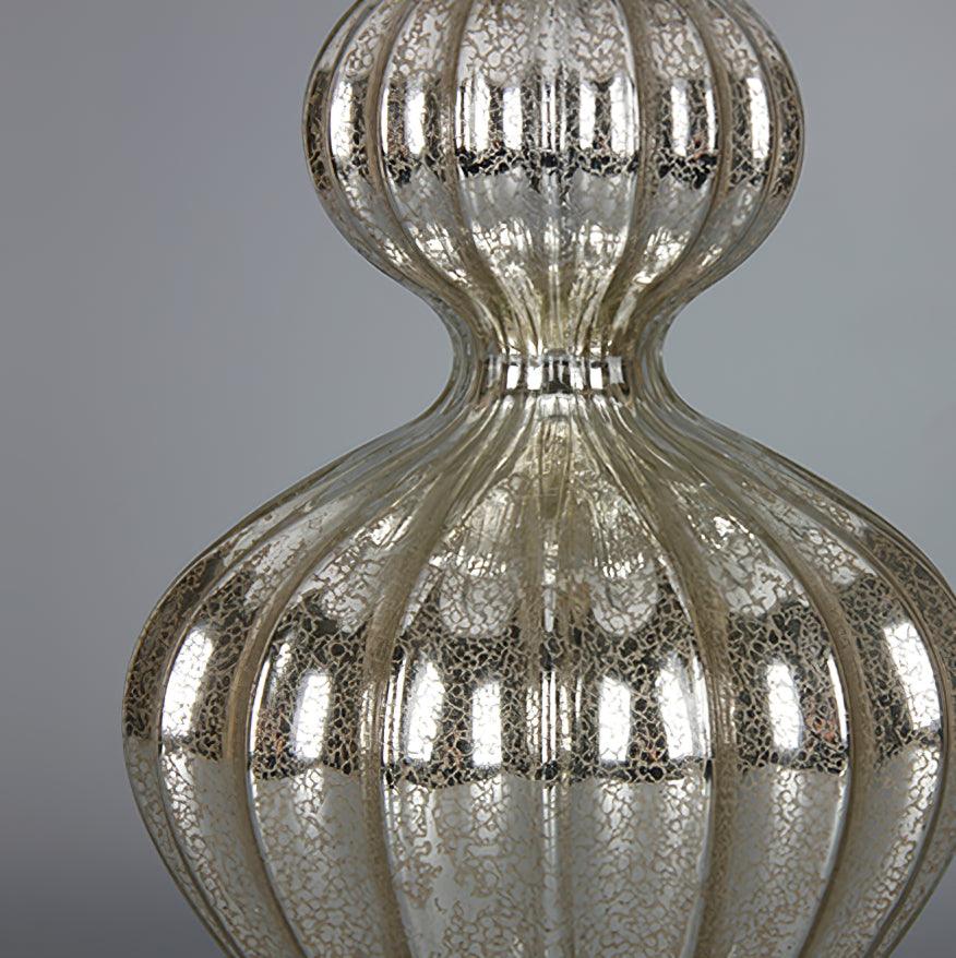 Elegant Mercury Glass Bedside Nightstand Lamp with Fabric Drum Shade Silver Finish