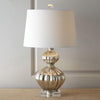 Elegant Mercury Glass Bedside Nightstand Lamp with Fabric Drum Shade Silver Finish