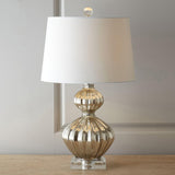 Elegant Mercury Glass Bedside Nightstand Lamp with Fabric Drum Shade Silver Finish