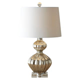 Elegant Mercury Glass Bedside Nightstand Lamp with Fabric Drum Shade Silver Finish