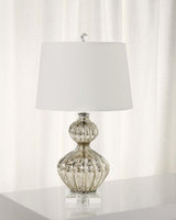 Elegant Mercury Glass Bedside Nightstand Lamp with Fabric Drum Shade Silver Finish