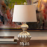 Elegant Mercury Glass Bedside Nightstand Lamp with Fabric Drum Shade Silver Finish