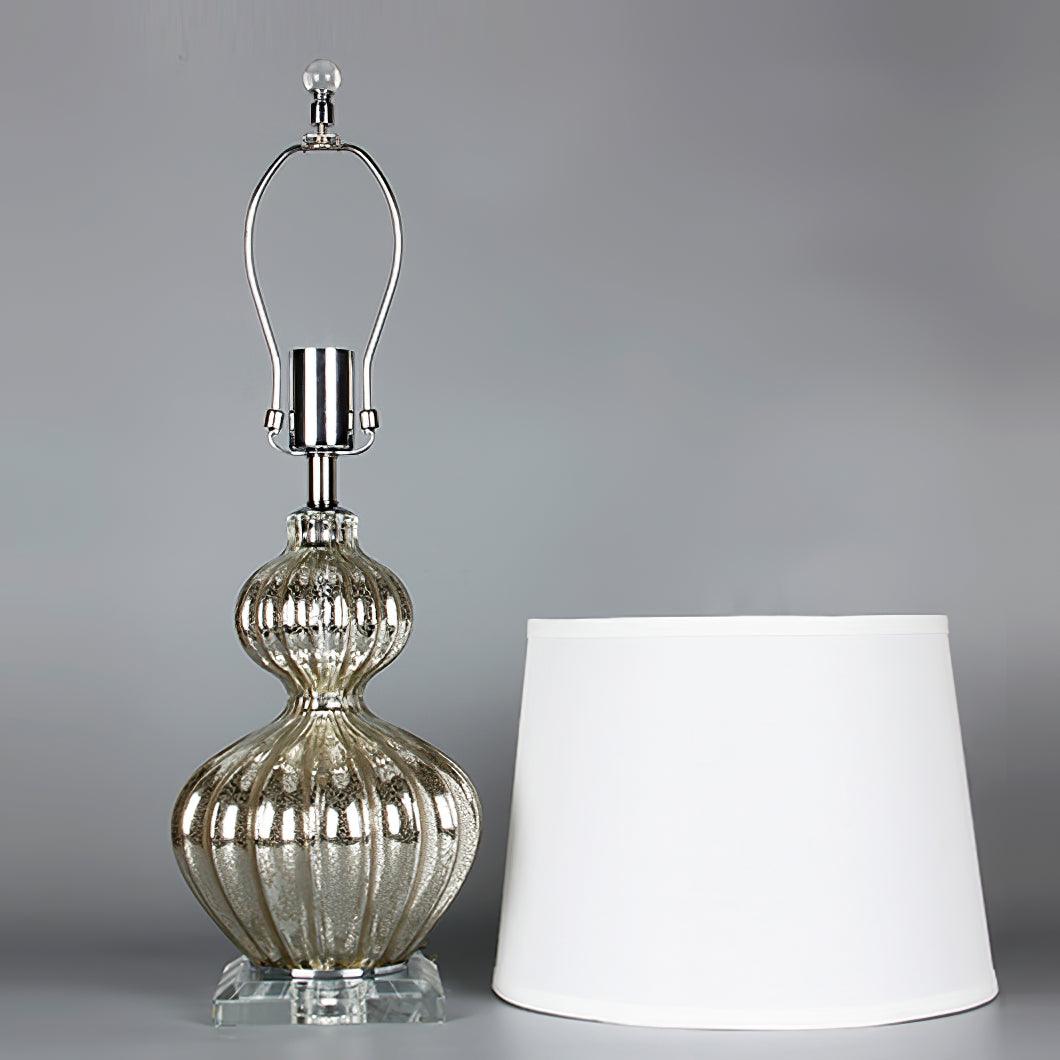 Elegant Mercury Glass Bedside Nightstand Lamp with Fabric Drum Shade Silver Finish
