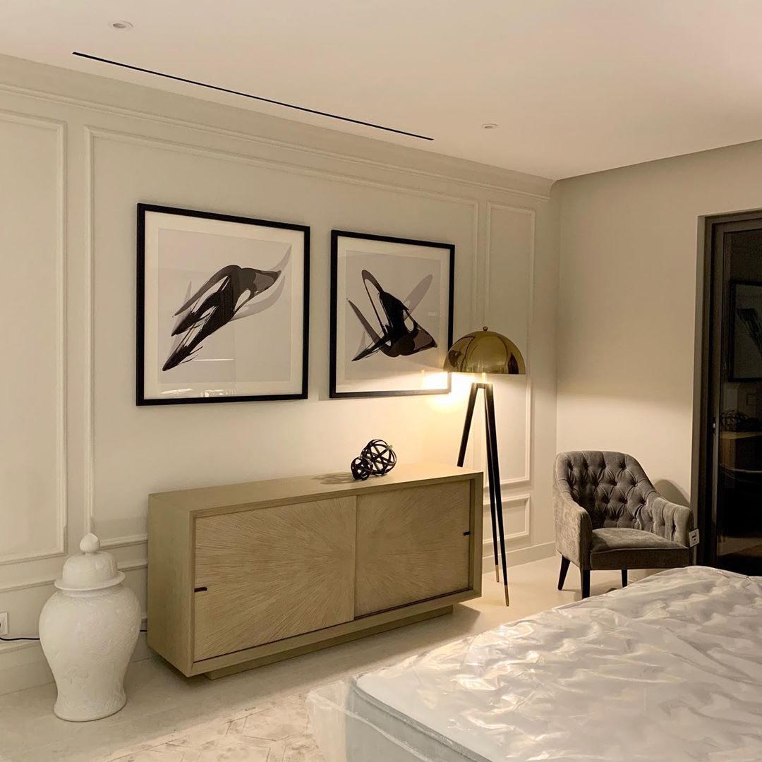 mid-century-modern-tripod-floor-lamp-with-dome-gold-metal-shade-and-black-legs
