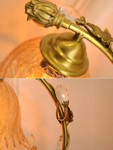 Cracked Glass and Brass Table Lamp with Ash Wood Base and Brown Fabric Shade