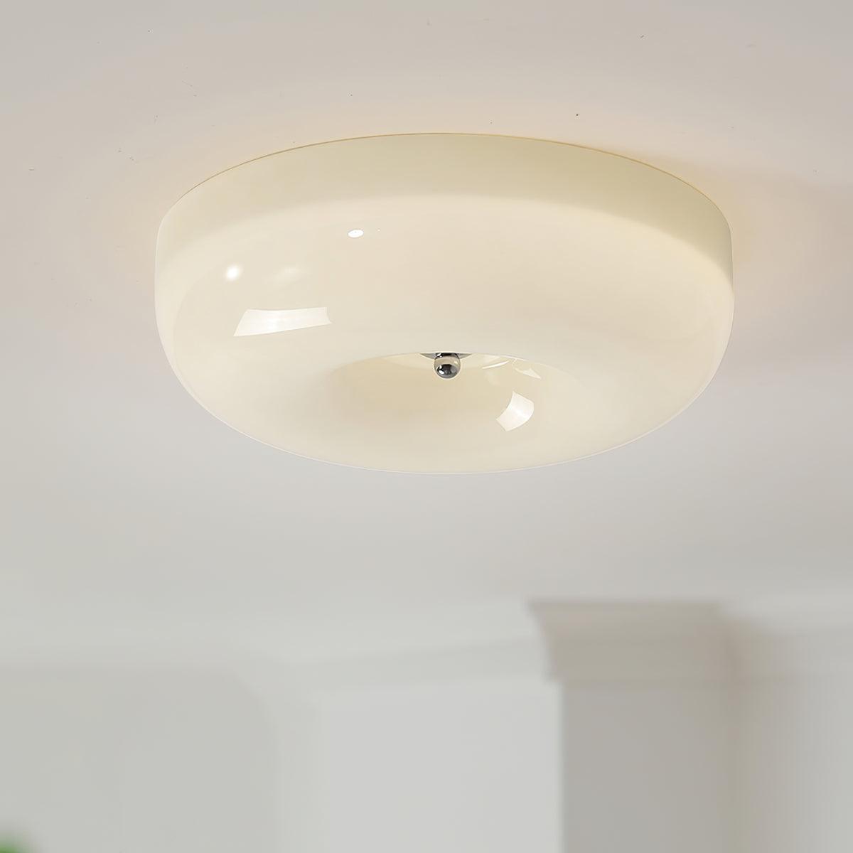 Cream Pudding Round Glass Ceiling Lamp Modern Minimalist LED Flush Mount Lighting Fixture