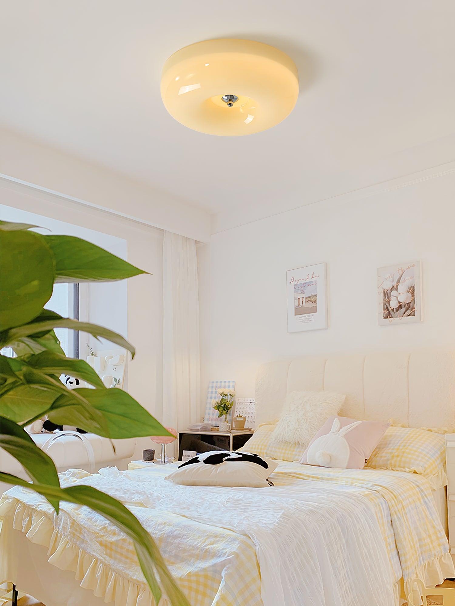 Cream Pudding Round Glass Ceiling Lamp Modern Minimalist LED Flush Mount Lighting Fixture