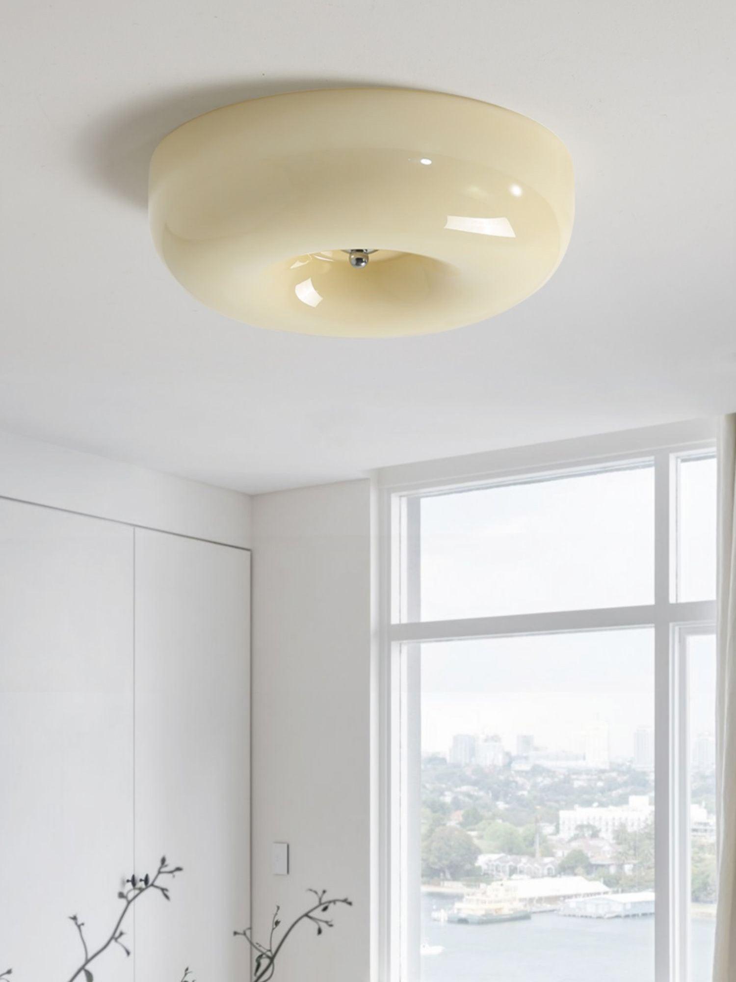Cream Pudding Round Glass Ceiling Lamp Modern Minimalist LED Flush Mount Lighting Fixture