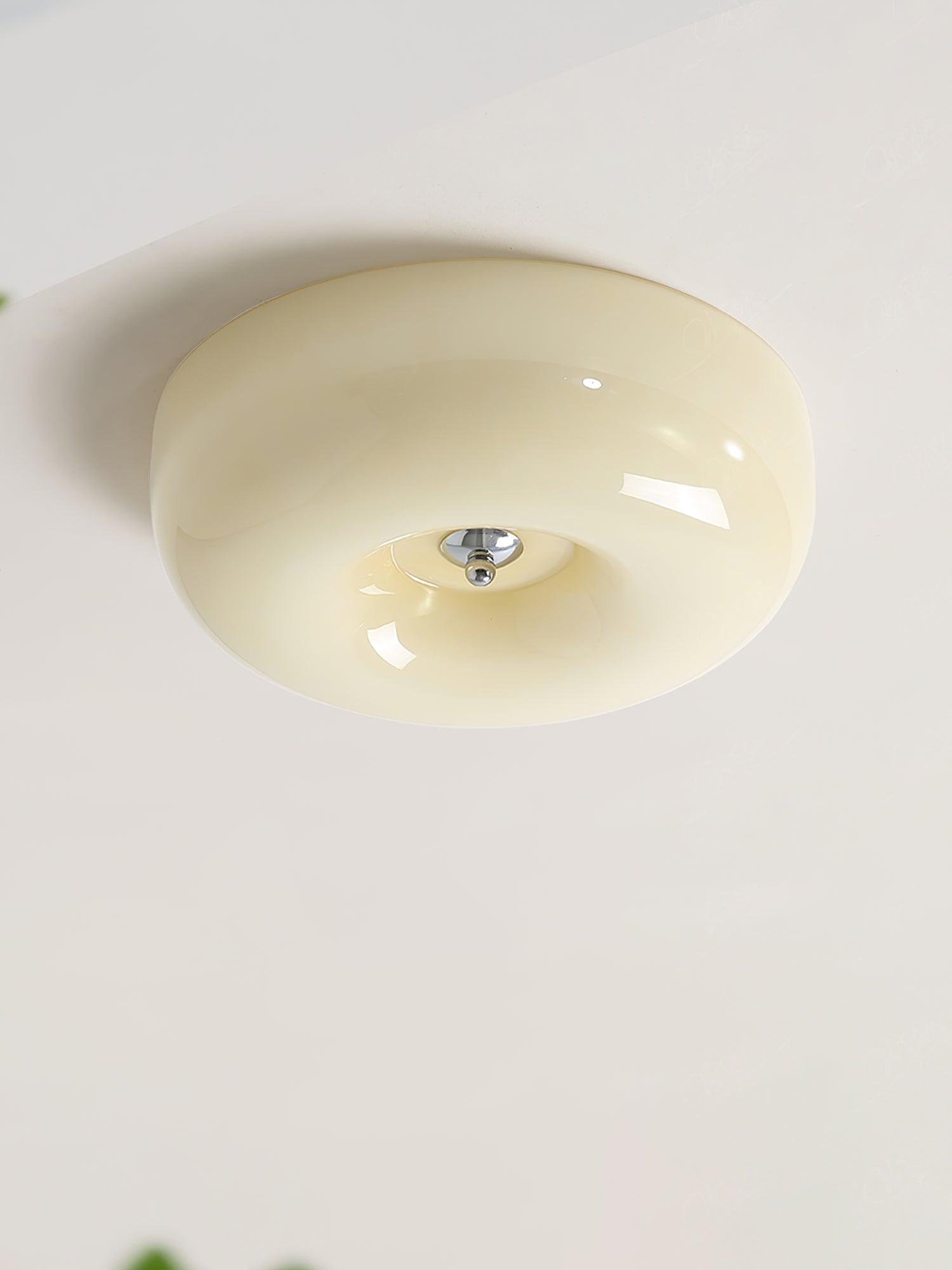 Cream Pudding Round Glass Ceiling Lamp Modern Minimalist LED Flush Mount Lighting Fixture