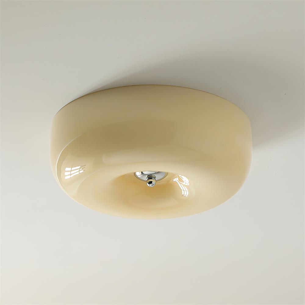 Cream Pudding Round Glass Ceiling Lamp Modern Minimalist LED Flush Mount Lighting Fixture