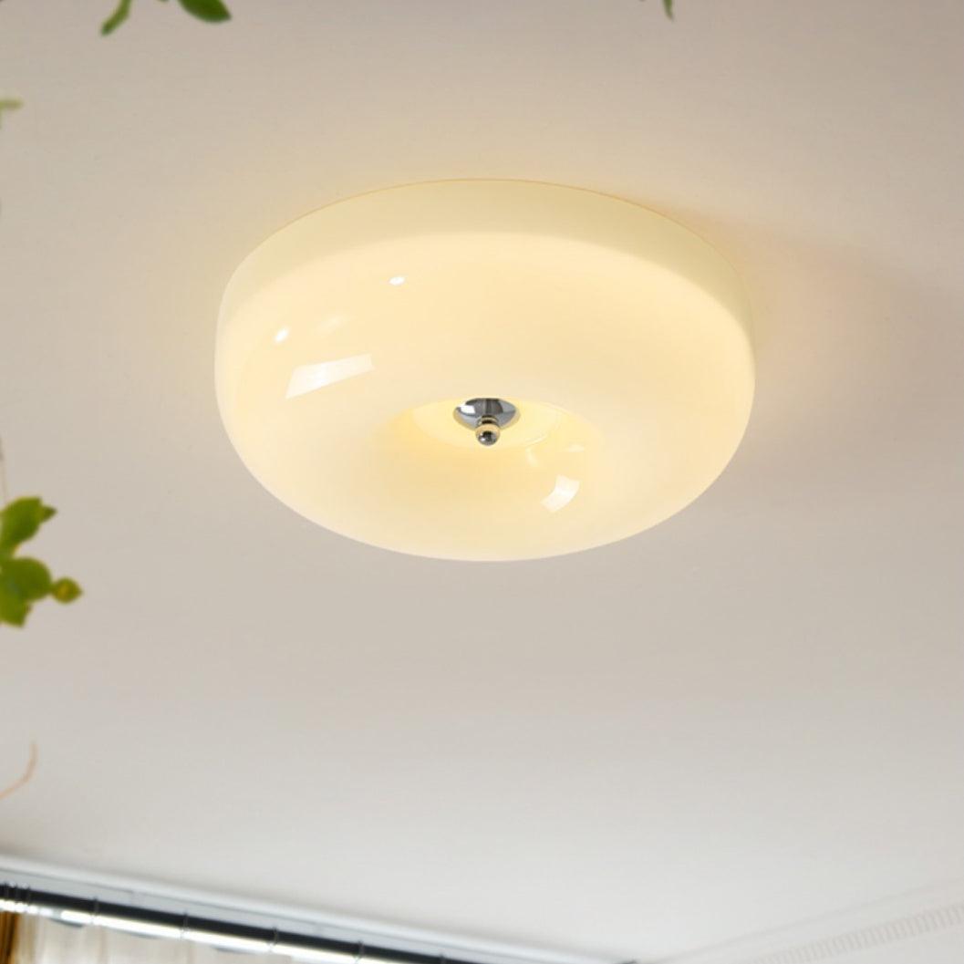 Cream Pudding Round Glass Ceiling Lamp Modern Minimalist LED Flush Mount Lighting Fixture