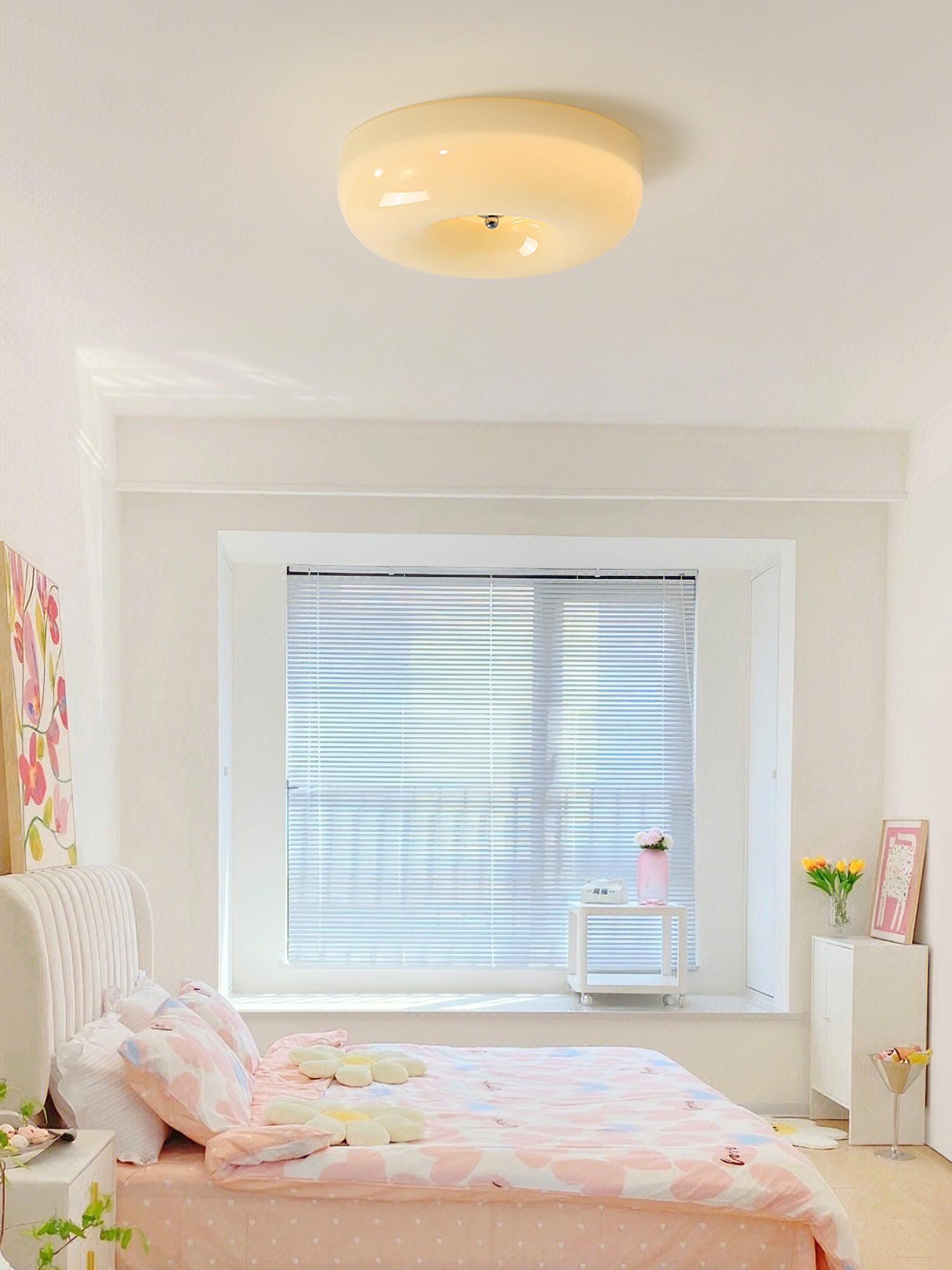 Cream Pudding Round Glass Ceiling Lamp Modern Minimalist LED Flush Mount Lighting Fixture