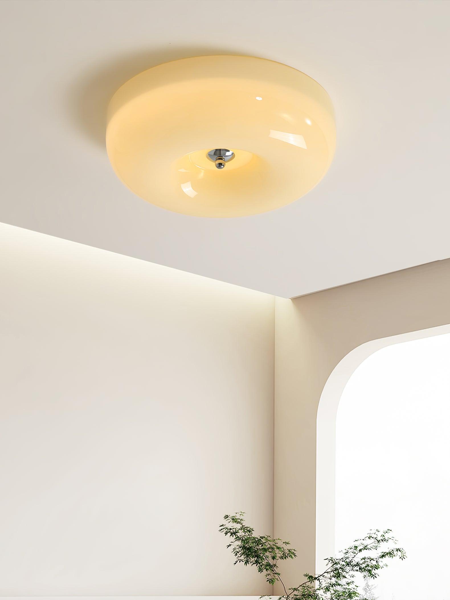 Cream Pudding Round Glass Ceiling Lamp Modern Minimalist LED Flush Mount Lighting Fixture