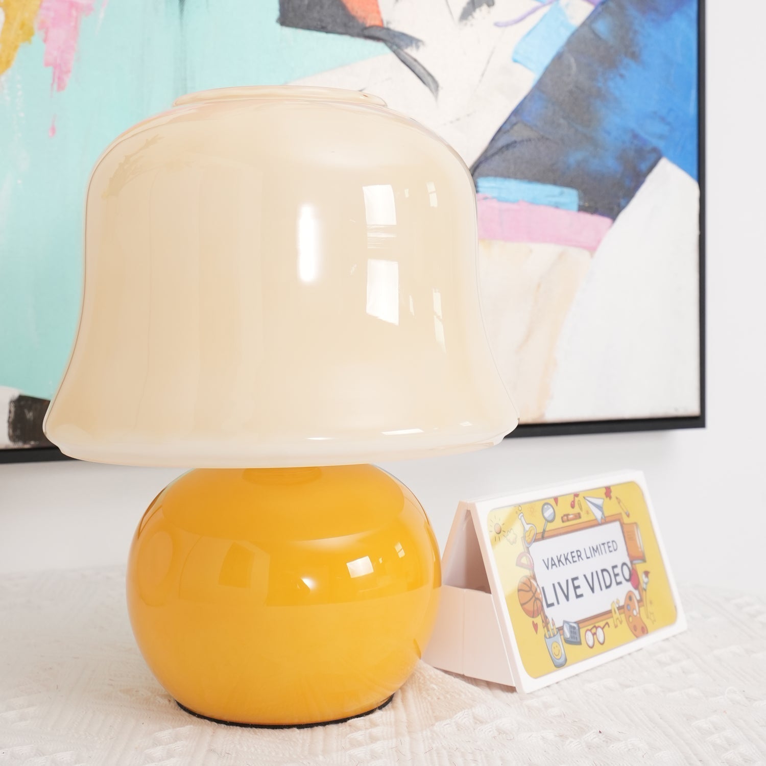 Creamy Mushroom Pleated Glass Table Lamp for Bedroom and Living Room Accent Lighting