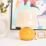 Creamy Mushroom Pleated Glass Table Lamp for Bedroom and Living Room Accent Lighting