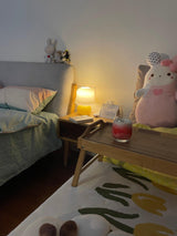 Creamy Mushroom Pleated Glass Table Lamp for Bedroom and Living Room Accent Lighting