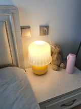 Creamy Mushroom Pleated Glass Table Lamp for Bedroom and Living Room Accent Lighting