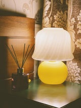 Creamy Mushroom Pleated Glass Table Lamp for Bedroom and Living Room Accent Lighting