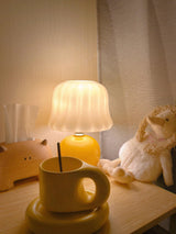 Creamy Mushroom Pleated Glass Table Lamp for Bedroom and Living Room Accent Lighting