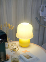 Creamy Mushroom Pleated Glass Table Lamp for Bedroom and Living Room Accent Lighting