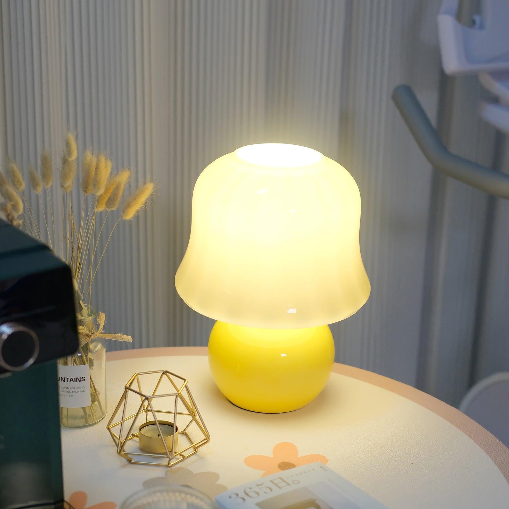 Creamy Mushroom Pleated Glass Table Lamp for Bedroom and Living Room Accent Lighting