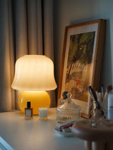 Creamy Mushroom Pleated Glass Table Lamp for Bedroom and Living Room Accent Lighting