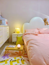 Creamy Mushroom Pleated Glass Table Lamp for Bedroom and Living Room Accent Lighting