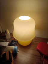 Creamy Mushroom Pleated Glass Table Lamp for Bedroom and Living Room Accent Lighting