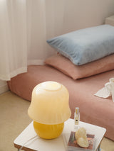 Creamy Mushroom Pleated Glass Table Lamp for Bedroom and Living Room Accent Lighting