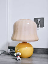 Creamy Mushroom Pleated Glass Table Lamp for Bedroom and Living Room Accent Lighting