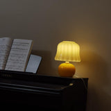 Creamy Mushroom Pleated Glass Table Lamp for Bedroom and Living Room Accent Lighting