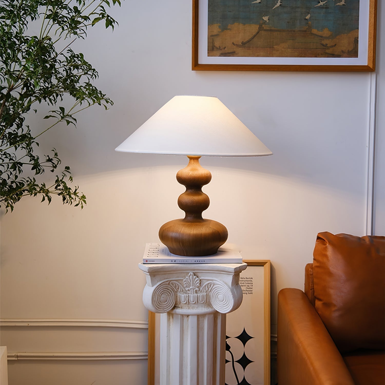 Modern Creative Gourd Table Lamp Ash Wood Nightstand Light for Bedroom and Living Room