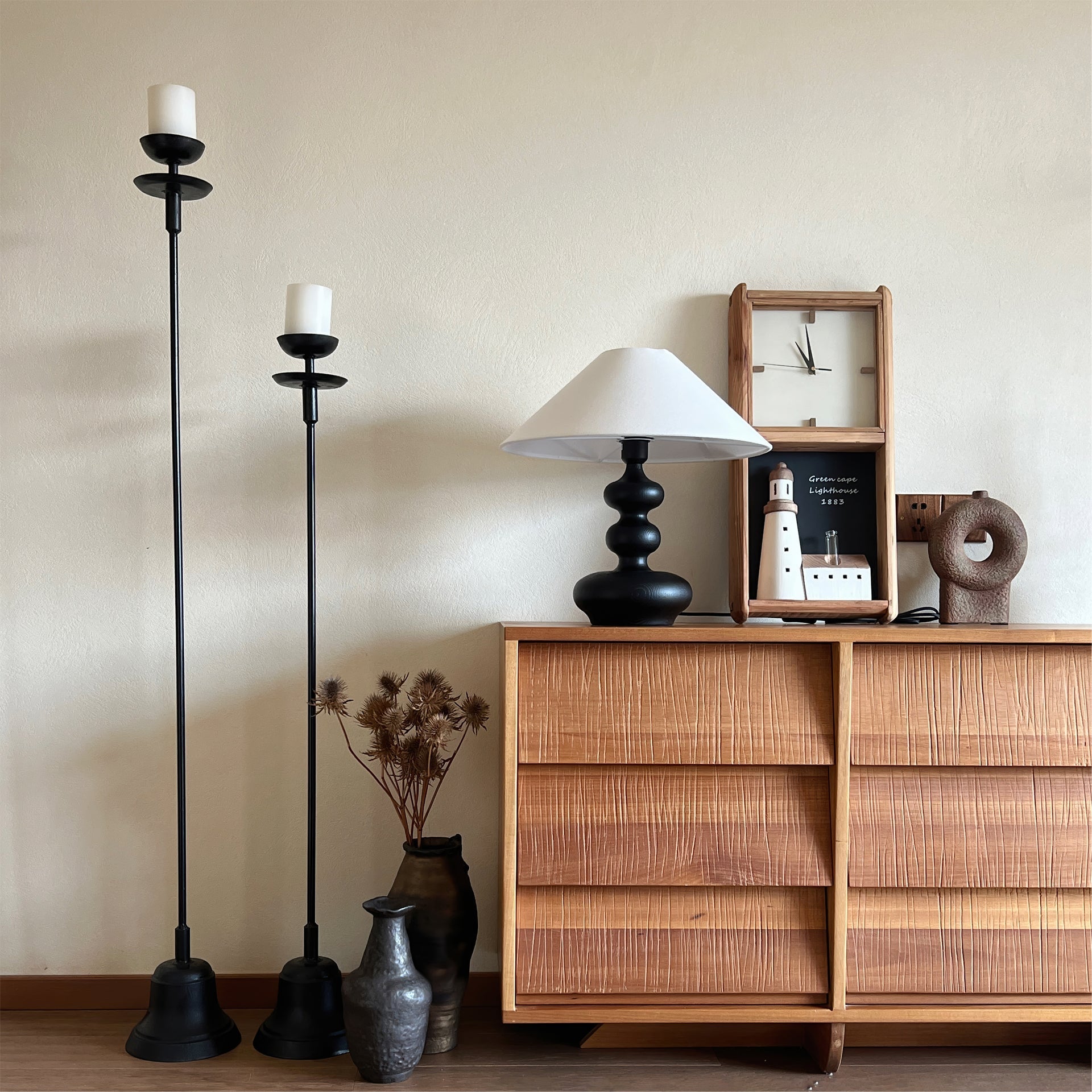 Modern Creative Gourd Table Lamp Ash Wood Nightstand Light for Bedroom and Living Room