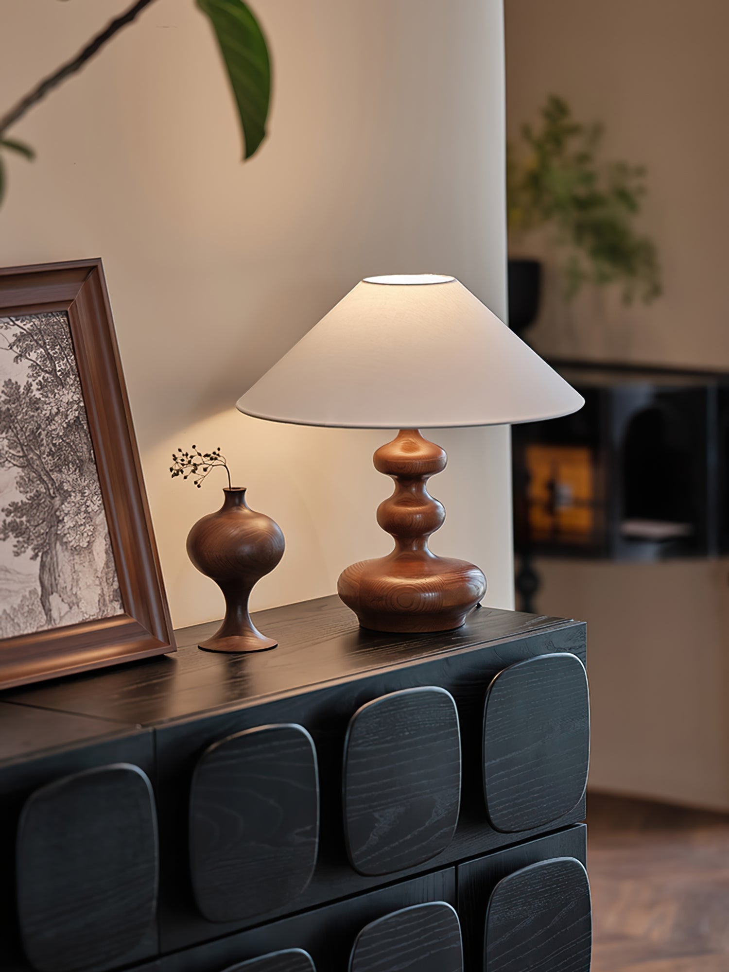 Modern Creative Gourd Table Lamp Ash Wood Nightstand Light for Bedroom and Living Room
