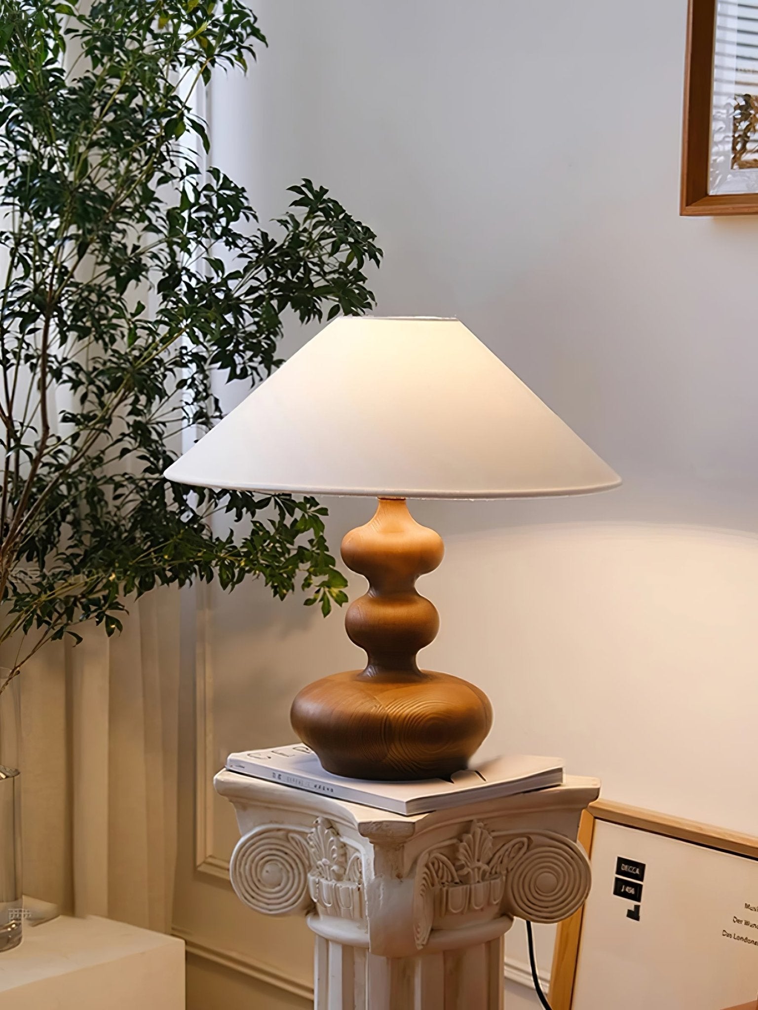 Modern Creative Gourd Table Lamp Ash Wood Nightstand Light for Bedroom and Living Room