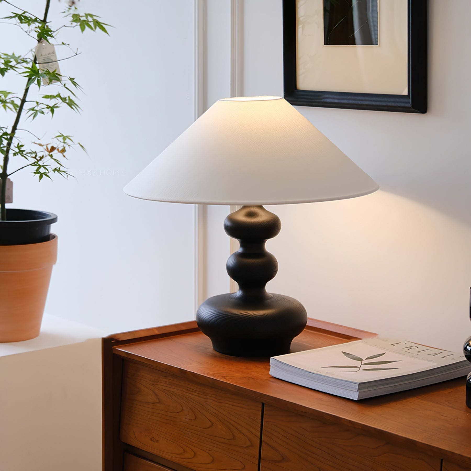 Modern Creative Gourd Table Lamp Ash Wood Nightstand Light for Bedroom and Living Room