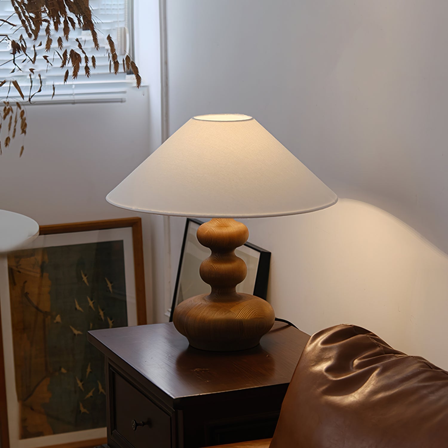 Modern Creative Gourd Table Lamp Ash Wood Nightstand Light for Bedroom and Living Room