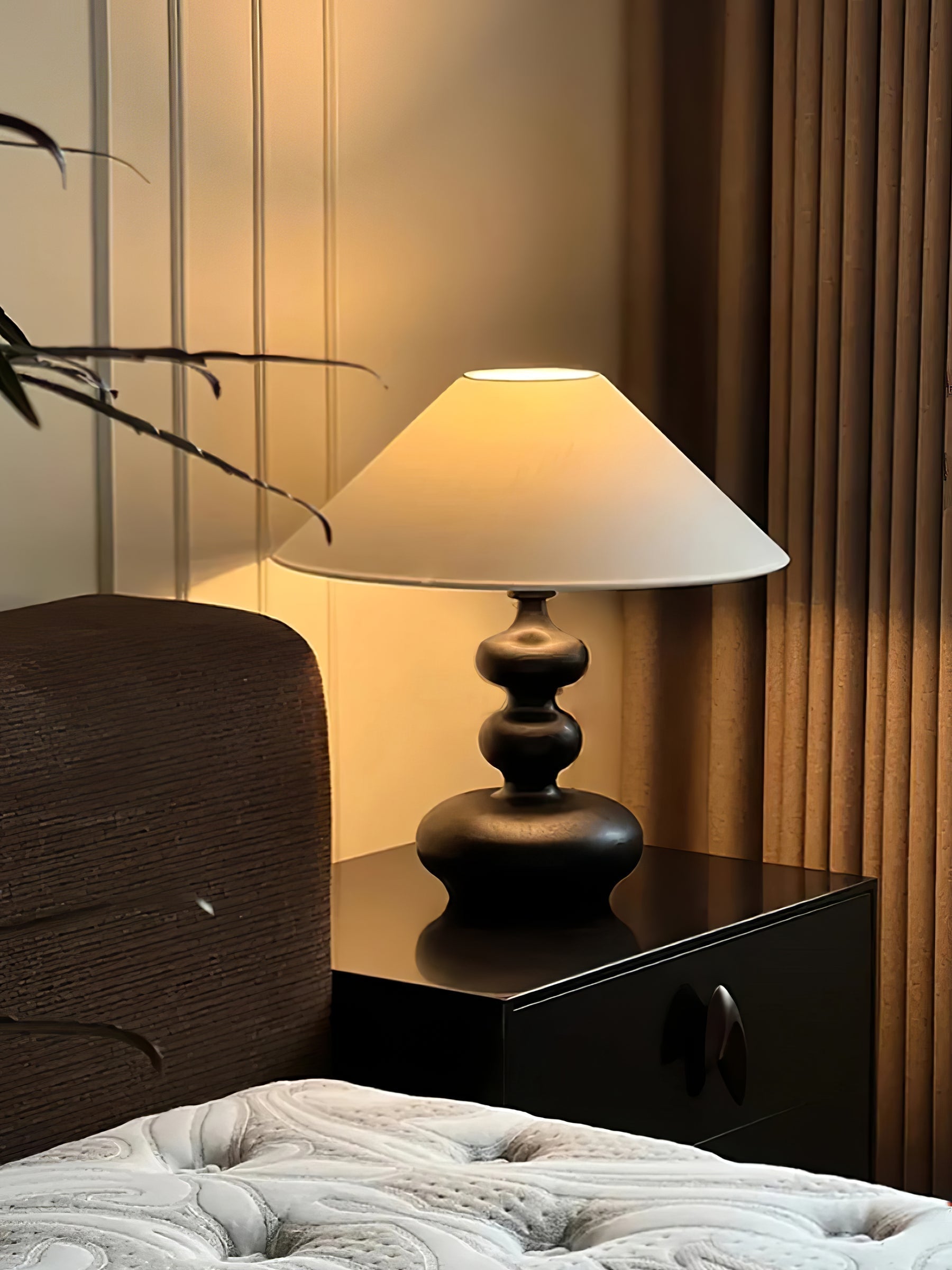 Modern Creative Gourd Table Lamp Ash Wood Nightstand Light for Bedroom and Living Room