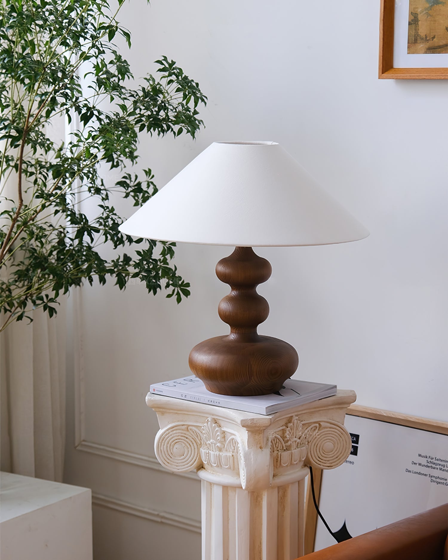 Modern Creative Gourd Table Lamp Ash Wood Nightstand Light for Bedroom and Living Room