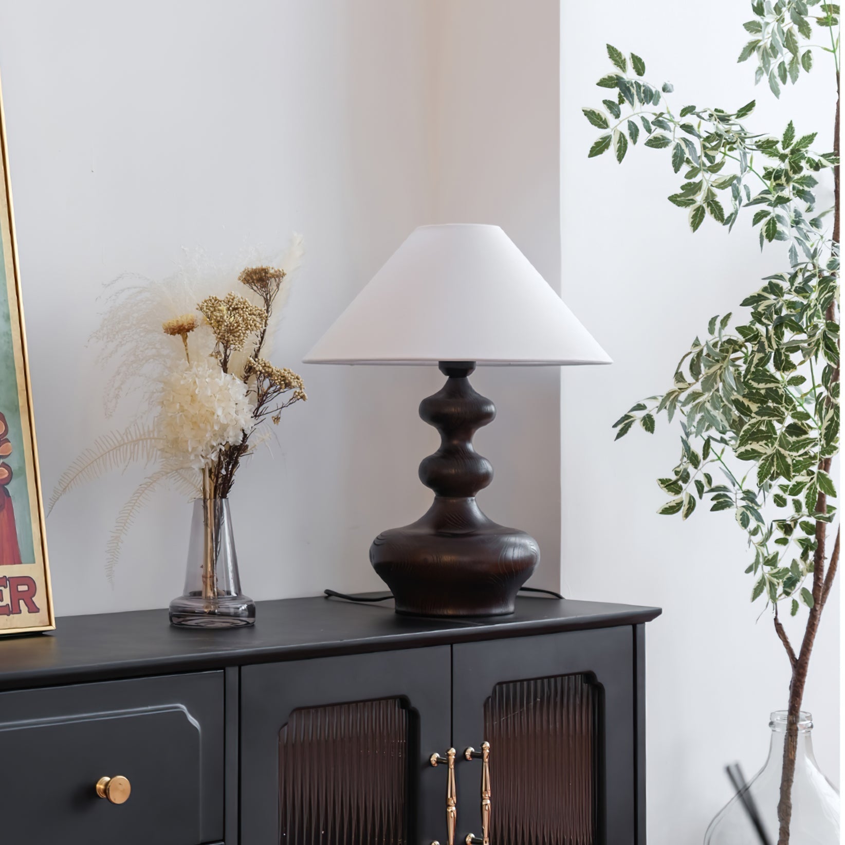 Modern Creative Gourd Table Lamp Ash Wood Nightstand Light for Bedroom and Living Room
