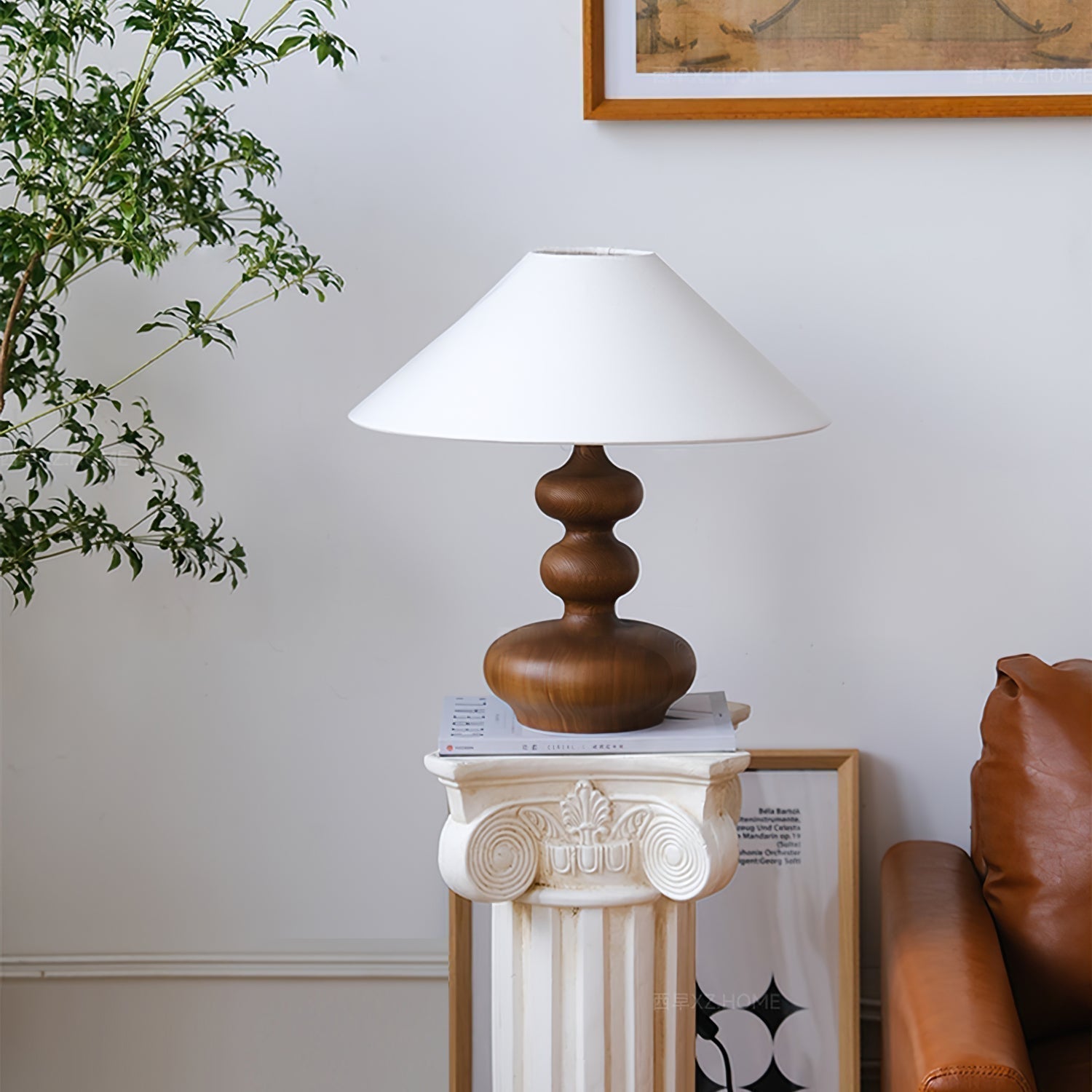 Modern Creative Gourd Table Lamp Ash Wood Nightstand Light for Bedroom and Living Room