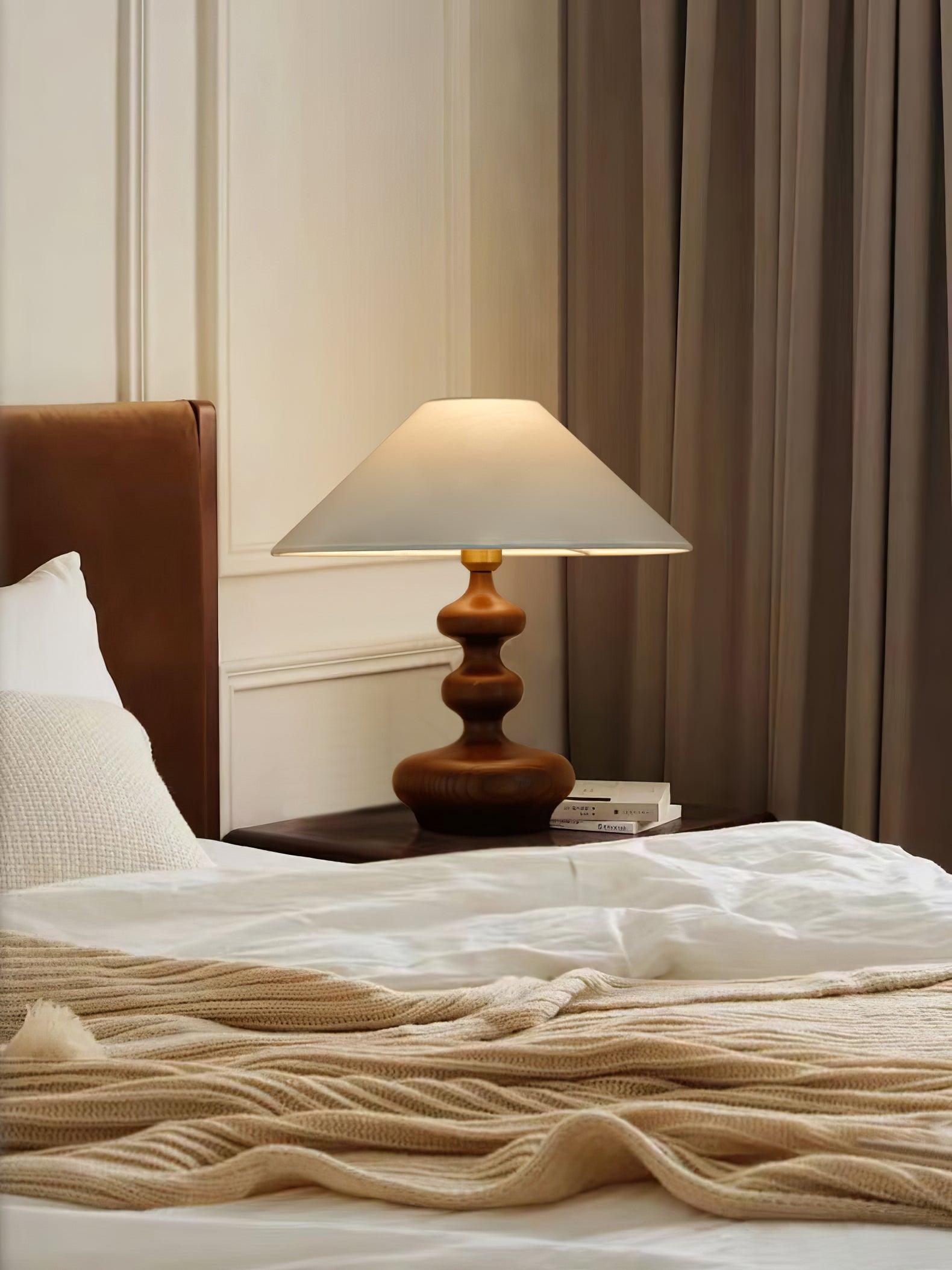 Modern Creative Gourd Table Lamp Ash Wood Nightstand Light for Bedroom and Living Room
