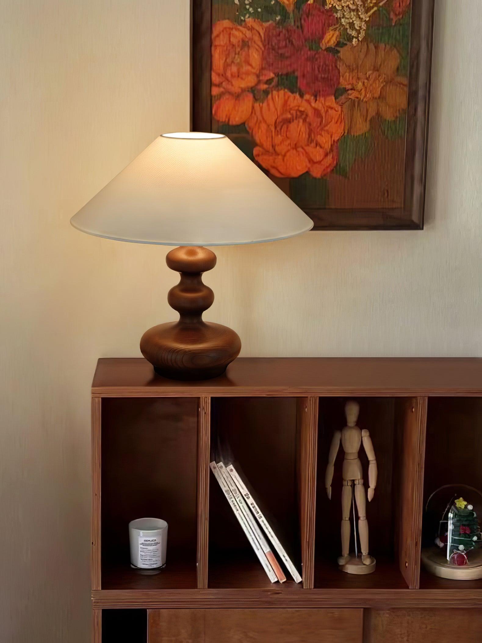 Modern Creative Gourd Table Lamp Ash Wood Nightstand Light for Bedroom and Living Room