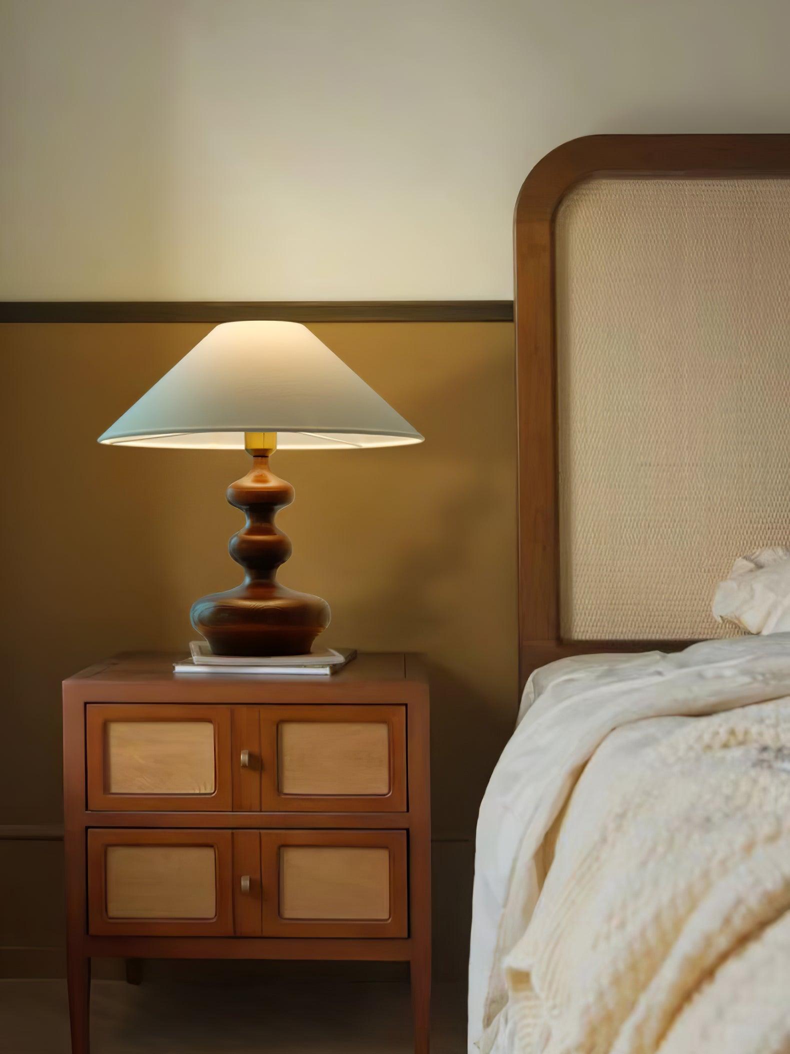 Modern Creative Gourd Table Lamp Ash Wood Nightstand Light for Bedroom and Living Room
