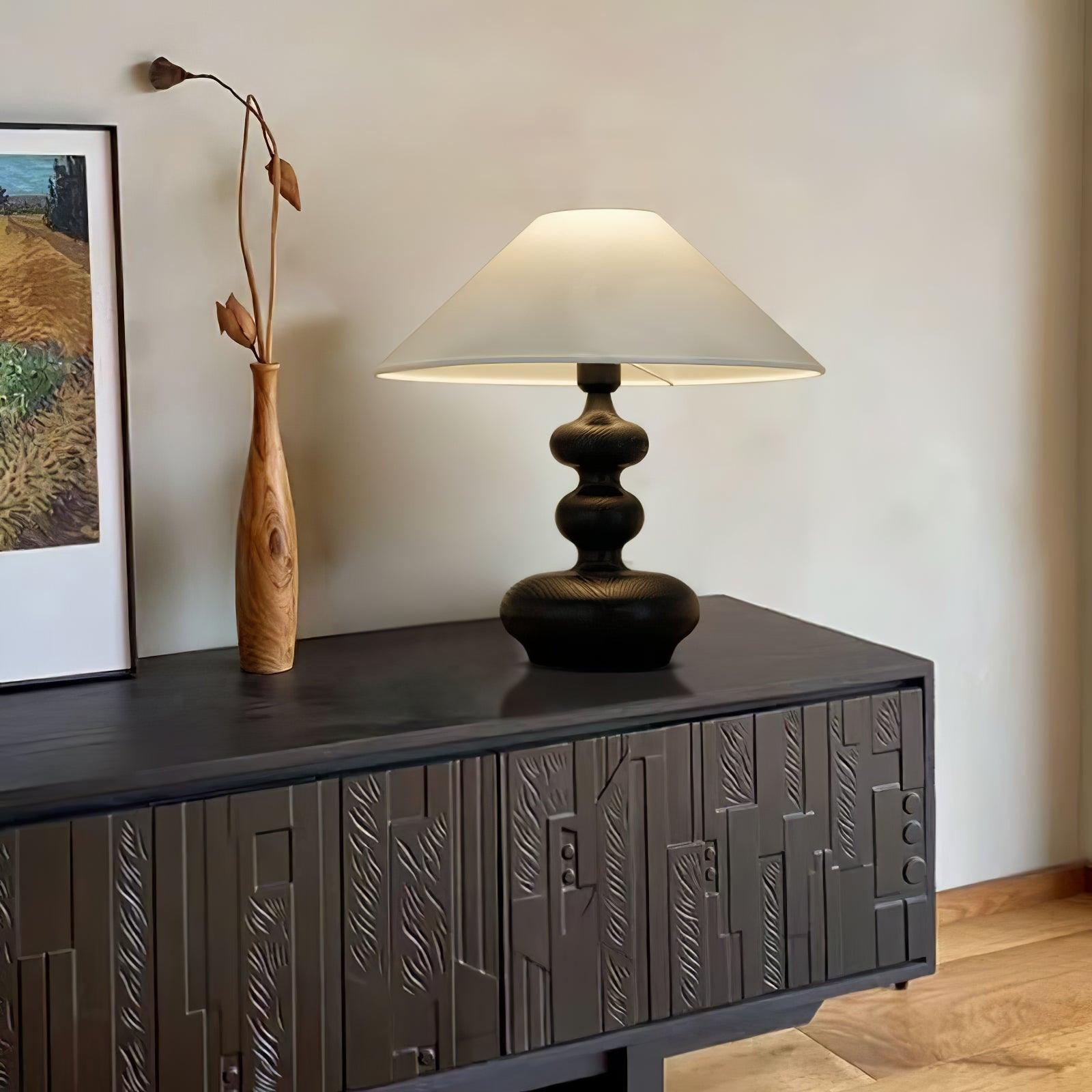 Modern Creative Gourd Table Lamp Ash Wood Nightstand Light for Bedroom and Living Room