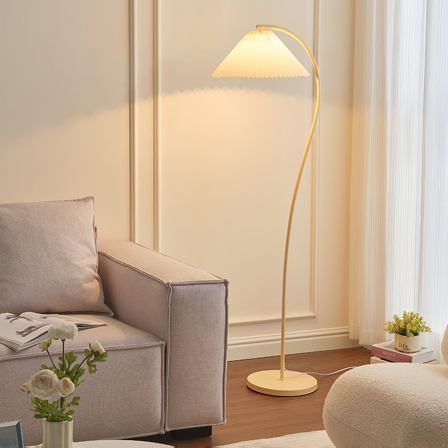 Mid Century Modern Pleated Shade Floor Lamp Retro Elegant Standing Light for Living Room