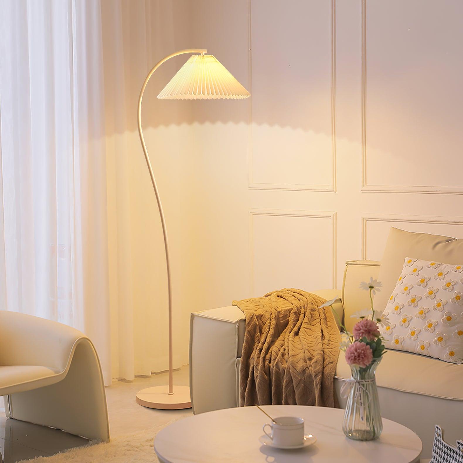 Mid Century Modern Pleated Shade Floor Lamp Retro Elegant Standing Light for Living Room