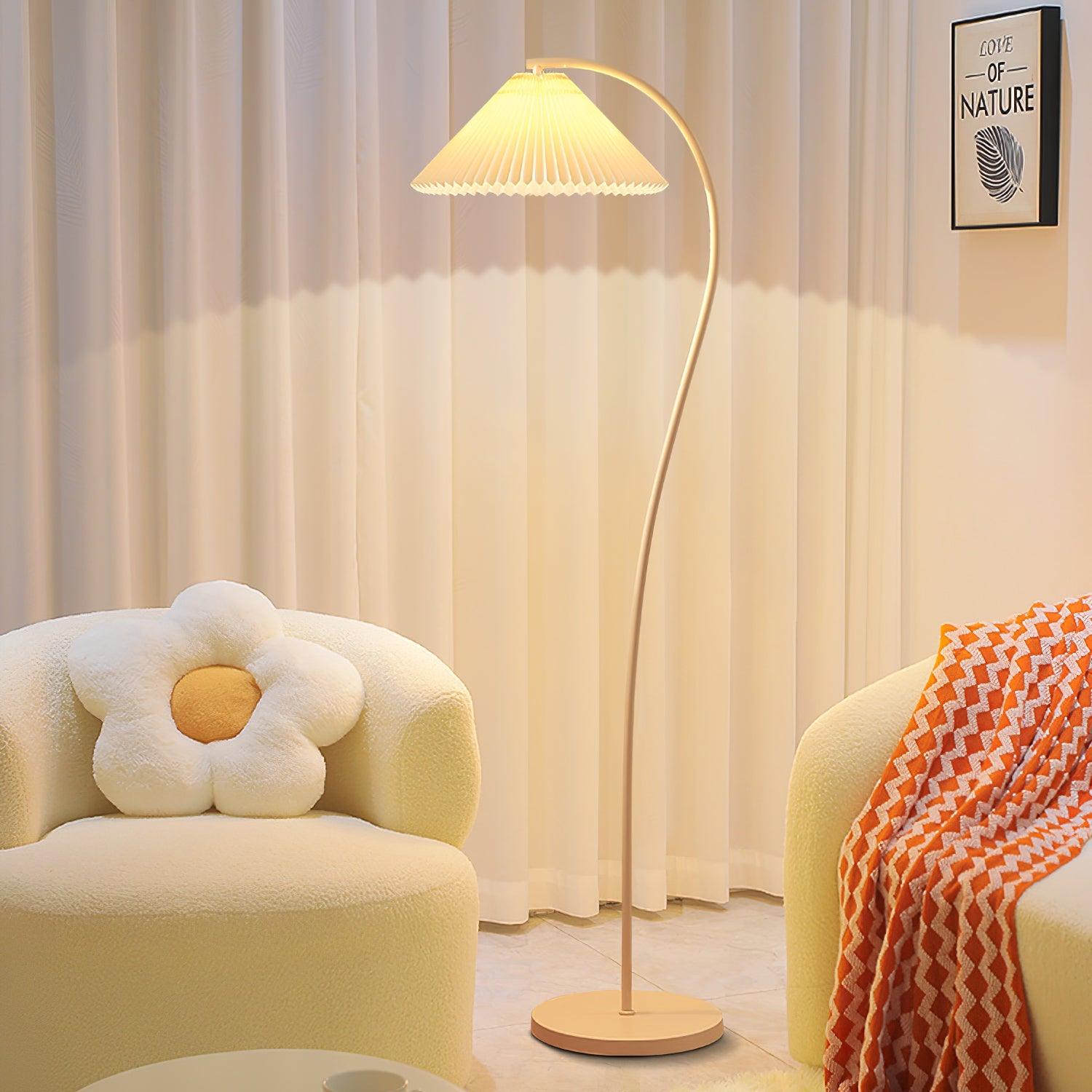 Mid Century Modern Pleated Shade Floor Lamp Retro Elegant Standing Light for Living Room
