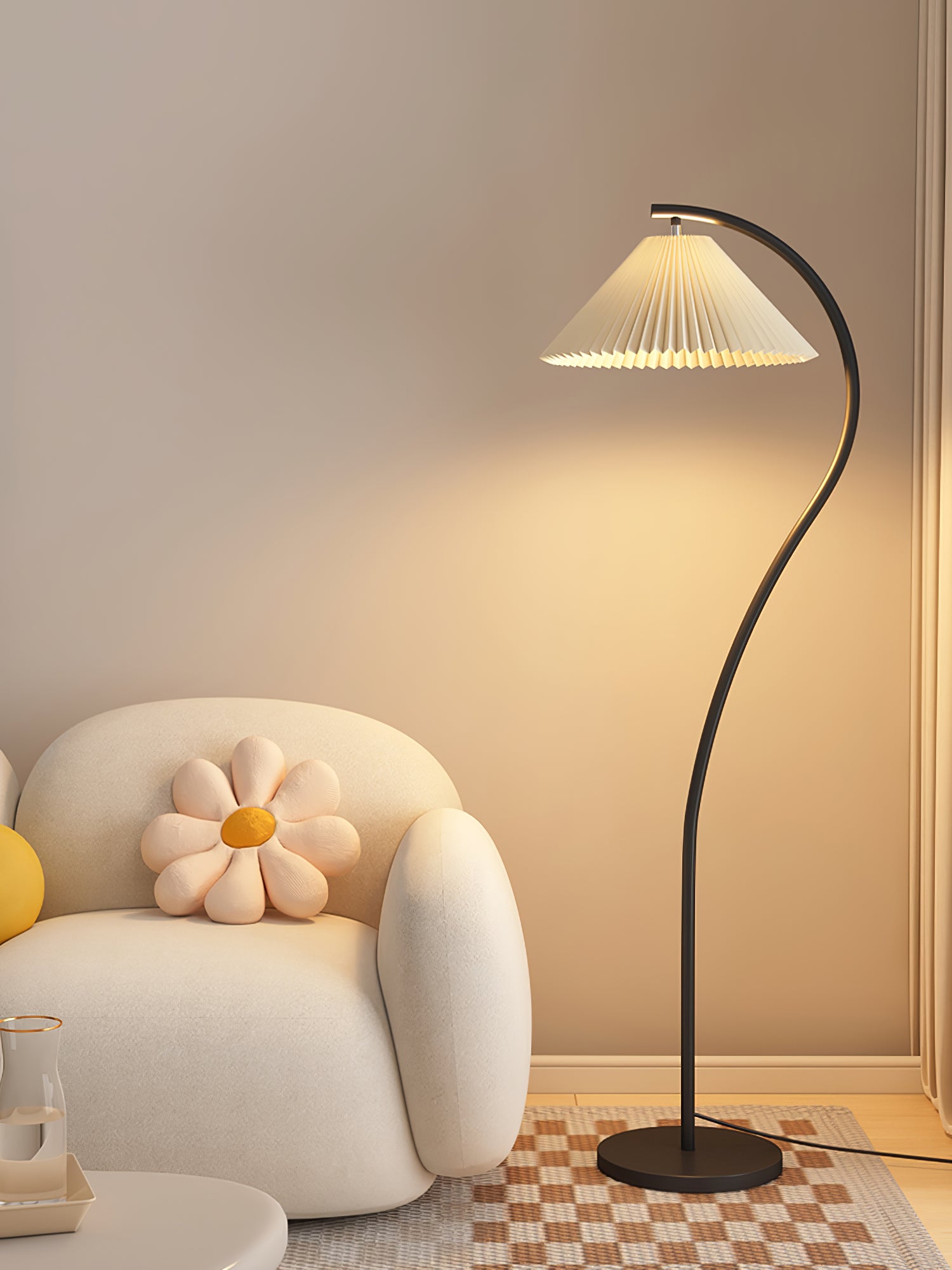 Mid Century Modern Pleated Shade Floor Lamp Retro Elegant Standing Light for Living Room