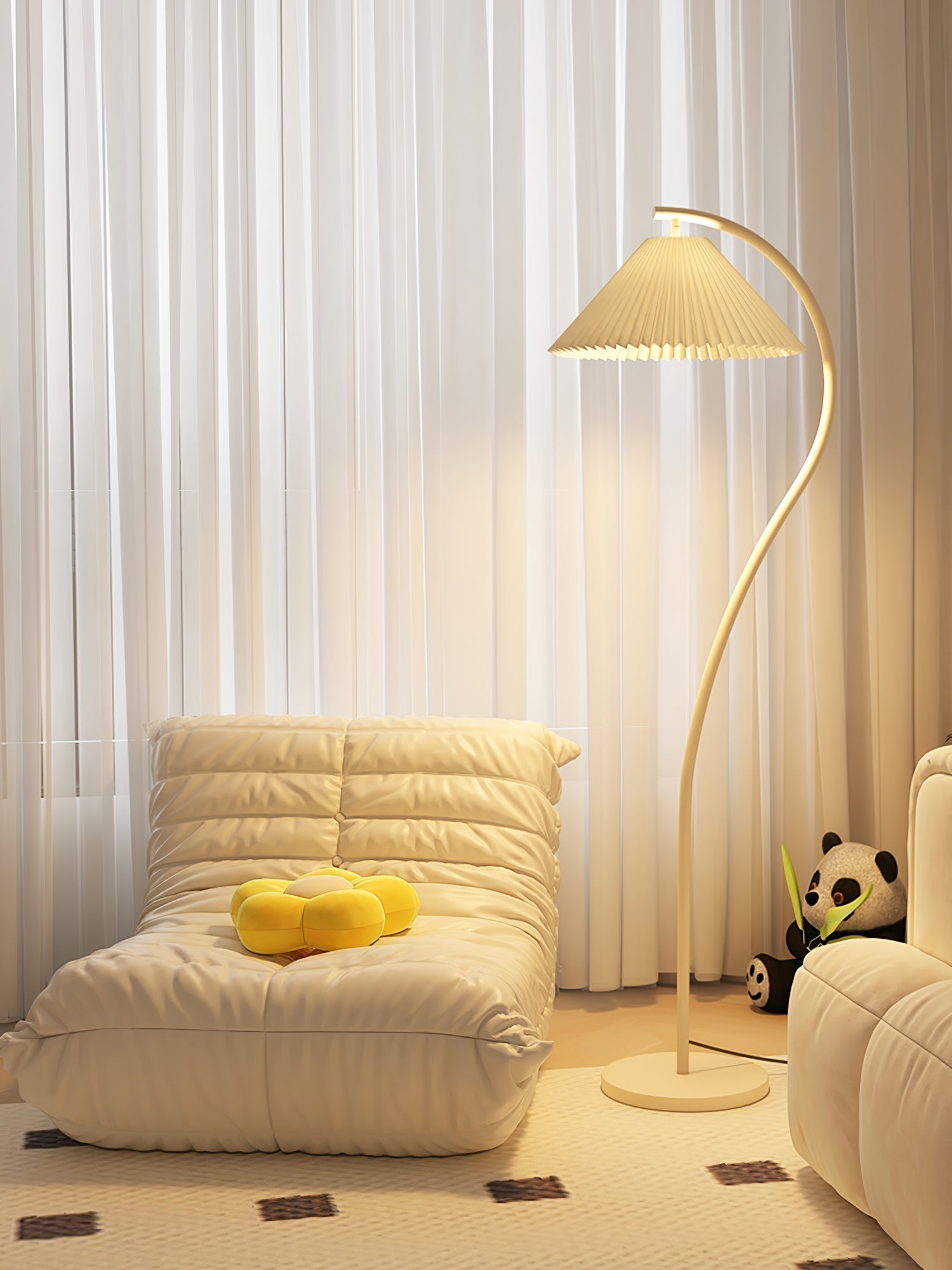 Mid Century Modern Pleated Shade Floor Lamp Retro Elegant Standing Light for Living Room